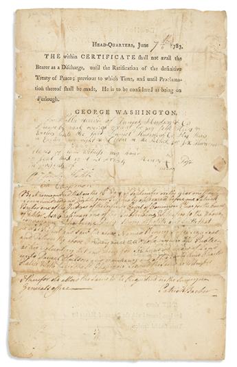 (AMERICAN REVOLUTION.) WASHINGTON, GEORGE. Partly-printed Document Signed, G:Washington, as Commander-in-Chief,